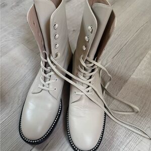 Stuart Weitzman Cream Lace-Up Boots